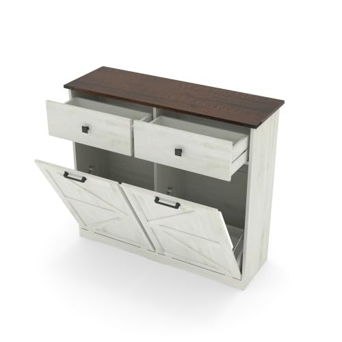 White Free Standing 2x10 Gallons Tilt Out Trash Can Cabinet F631435