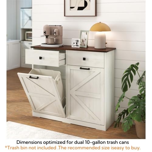 White Free Standing 2x10 Gallons Tilt Out Trash Can Cabinet F631435