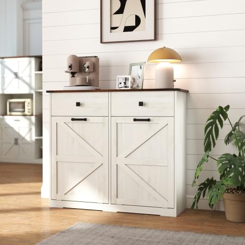 White Free Standing 2x10 Gallons Tilt Out Trash Can Cabinet F631435
