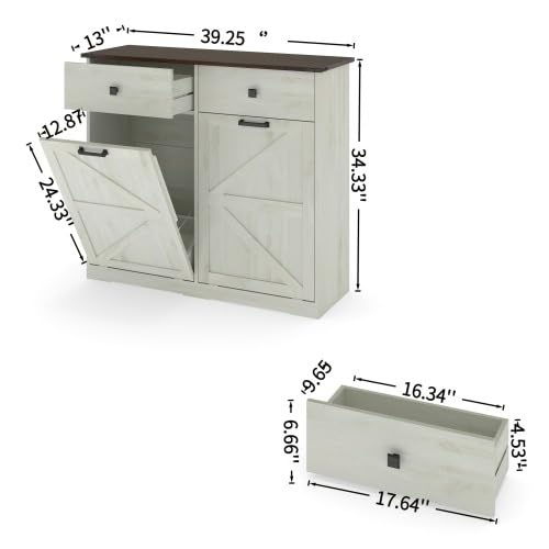 White Free Standing 2x10 Gallons Tilt Out Trash Can Cabinet F631435