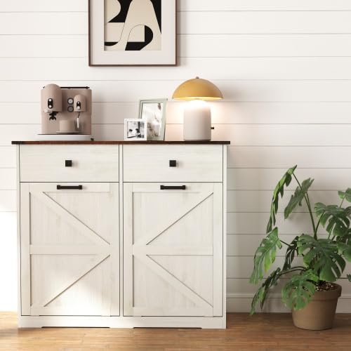 White Free Standing 2x10 Gallons Tilt Out Trash Can Cabinet F631435