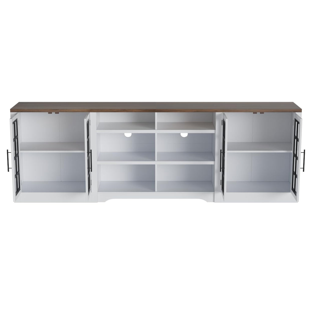White Black TV Stand with 2 Cabinets and 3-Tier Shelves Z4148