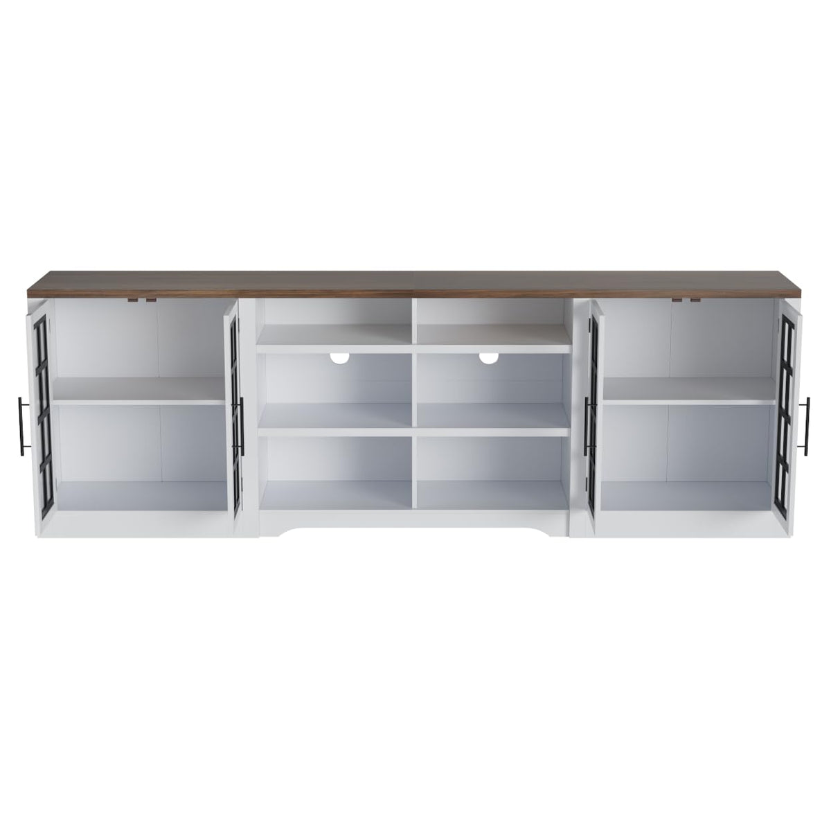 White Black TV Stand with 2 Cabinets and 3-Tier Shelves Z4148