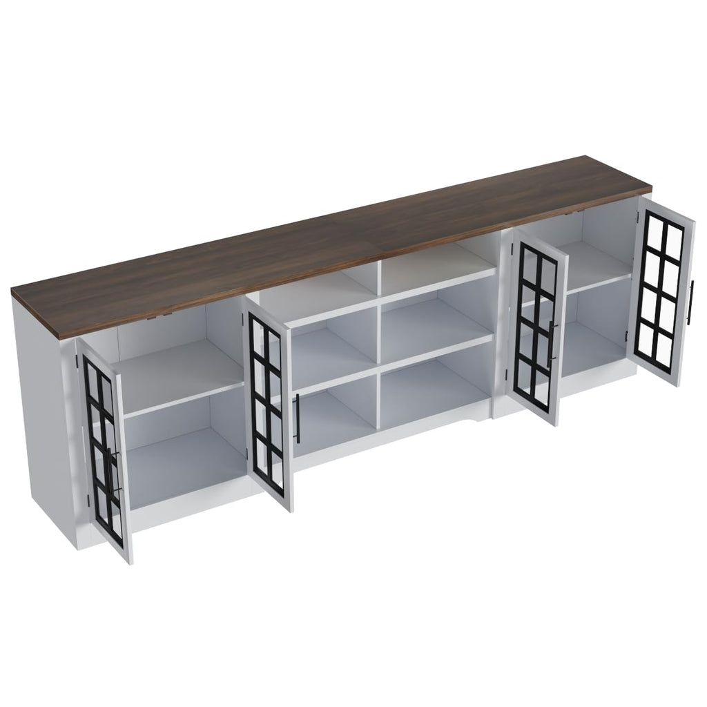 White Black TV Stand with 2 Cabinets and 3-Tier Shelves Z4148