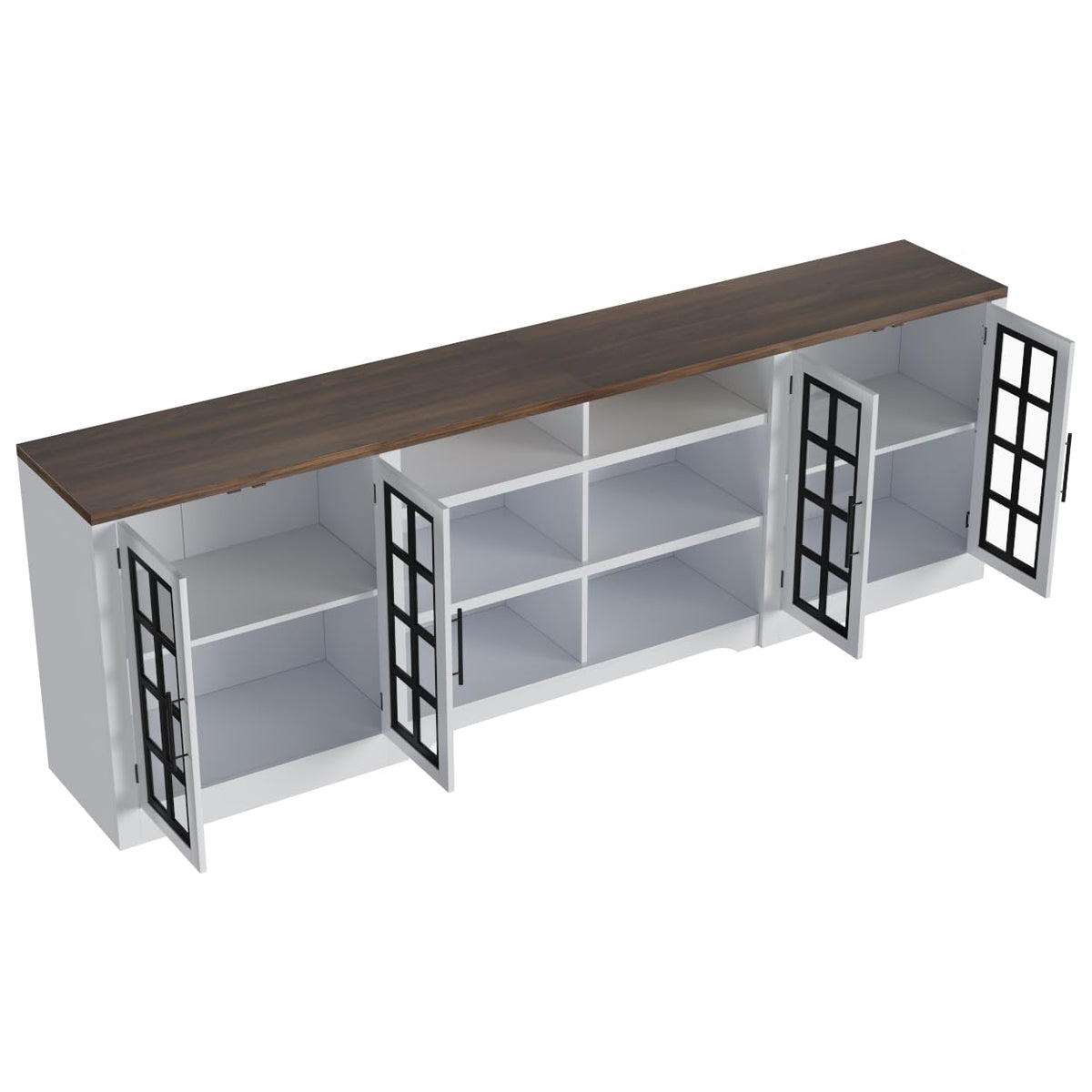 White Black TV Stand with 2 Cabinets and 3-Tier Shelves Z4148