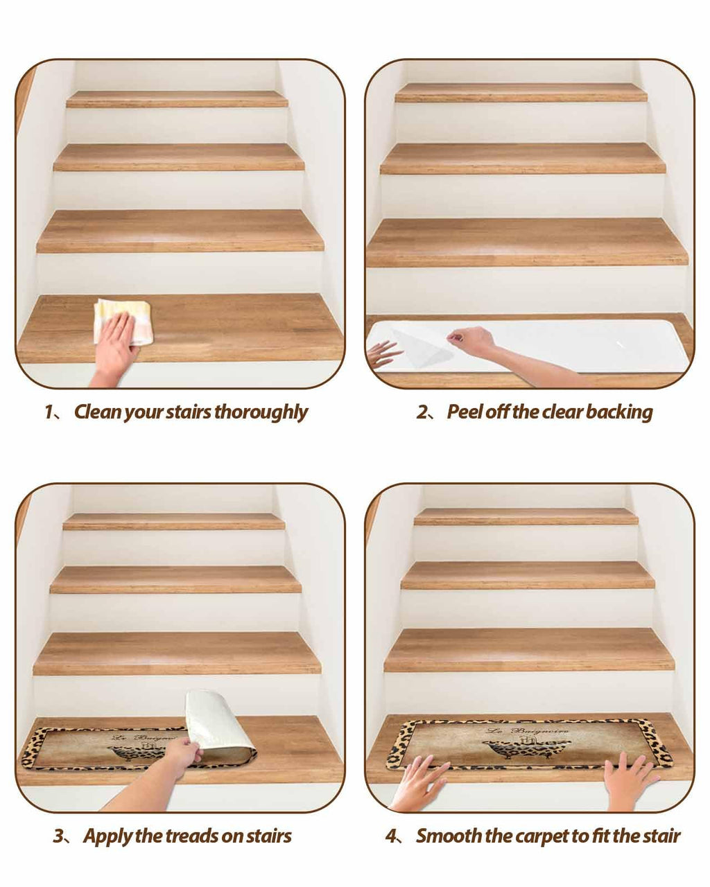 Leopard Printed Peel and Stick Stair Treads 8"x30" 15PCS R802181