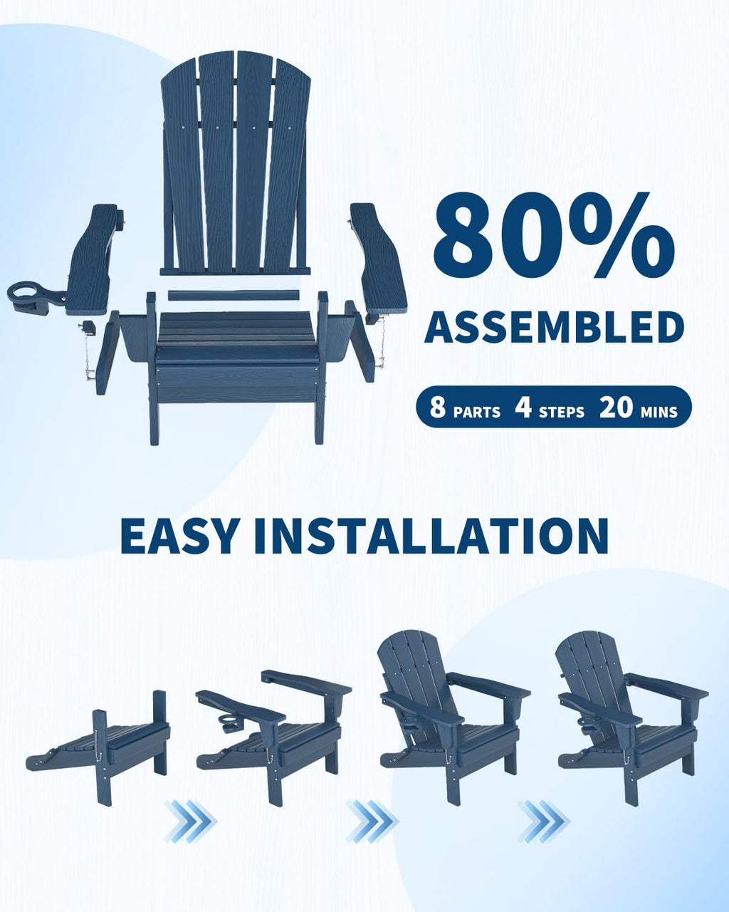 Navy Blue HDPE Folding Adirondack Chair Set of 6 with Cup Holder W498086