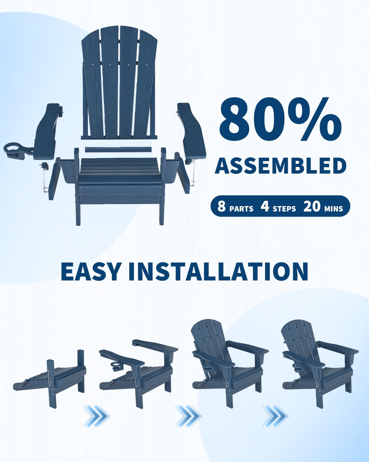 Navy Blue HDPE Folding Adirondack Chair Set of 6 with Cup Holder W498086