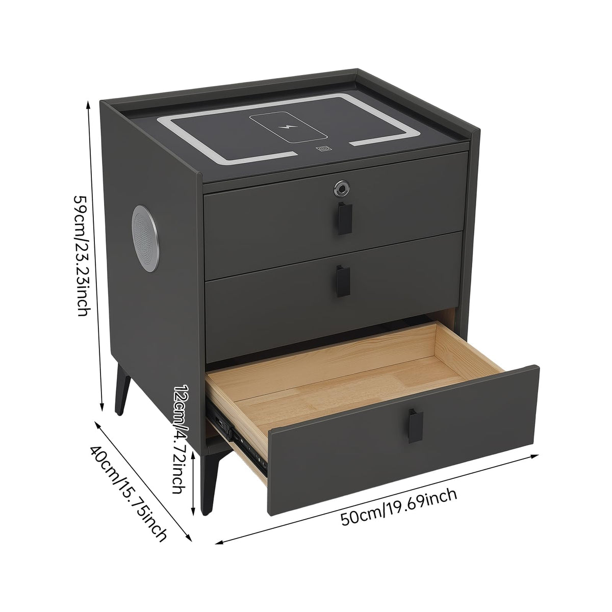 Solid Wood Nightstand with Charging Station F558