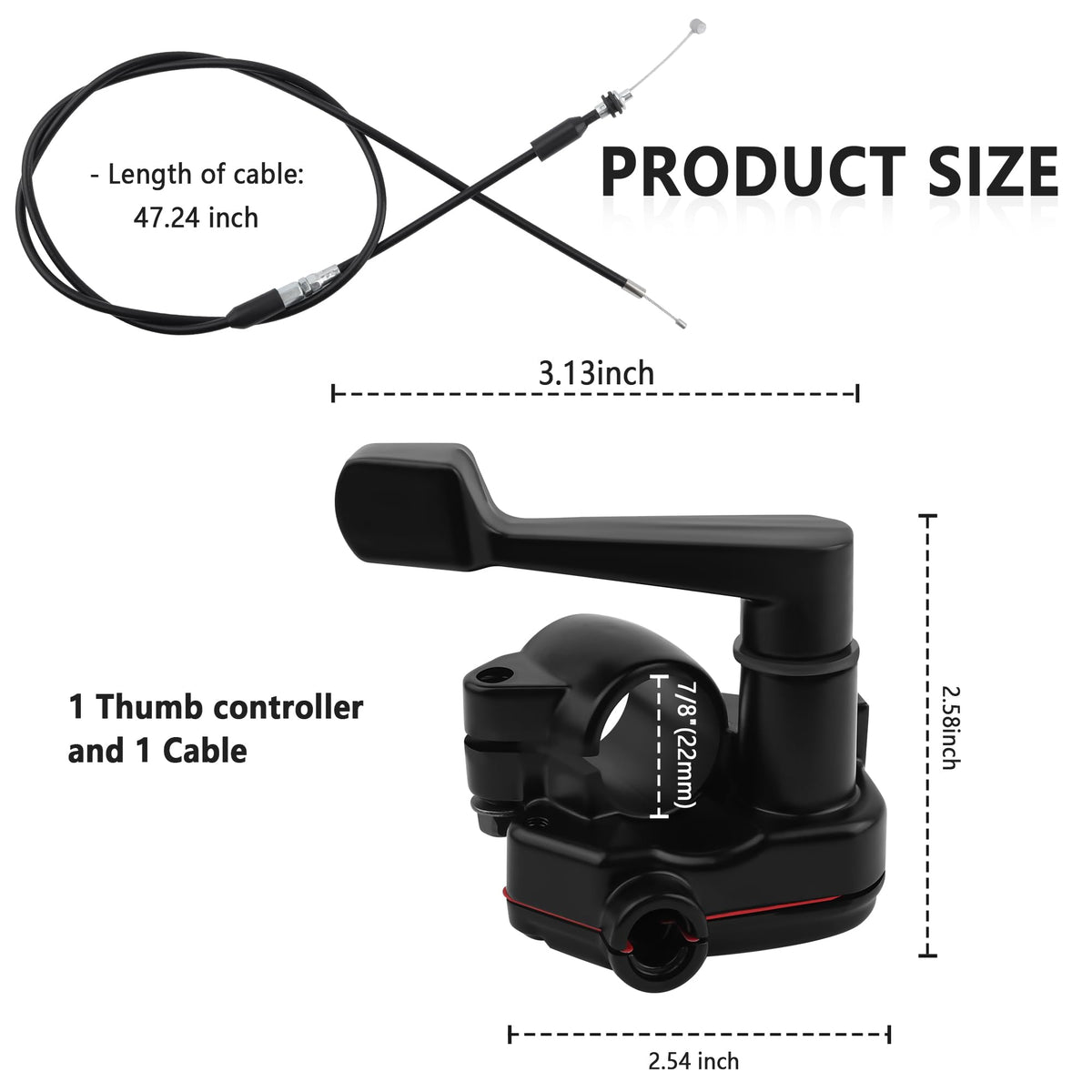 22mm Thumb Throttle Kit with Cable Aluminum Motorcycle ATV B622340