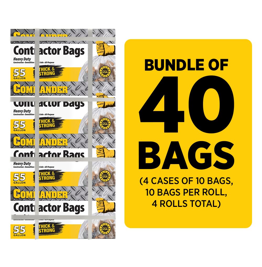 55 Gallon Clear Heavy Duty Contractor Bags with Flap Ties, Pack of 40 G99954