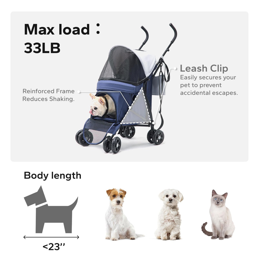 Foldable Pet Stroller for Small Dogs & Cats, 10 lbs, Blue Gray H637723
