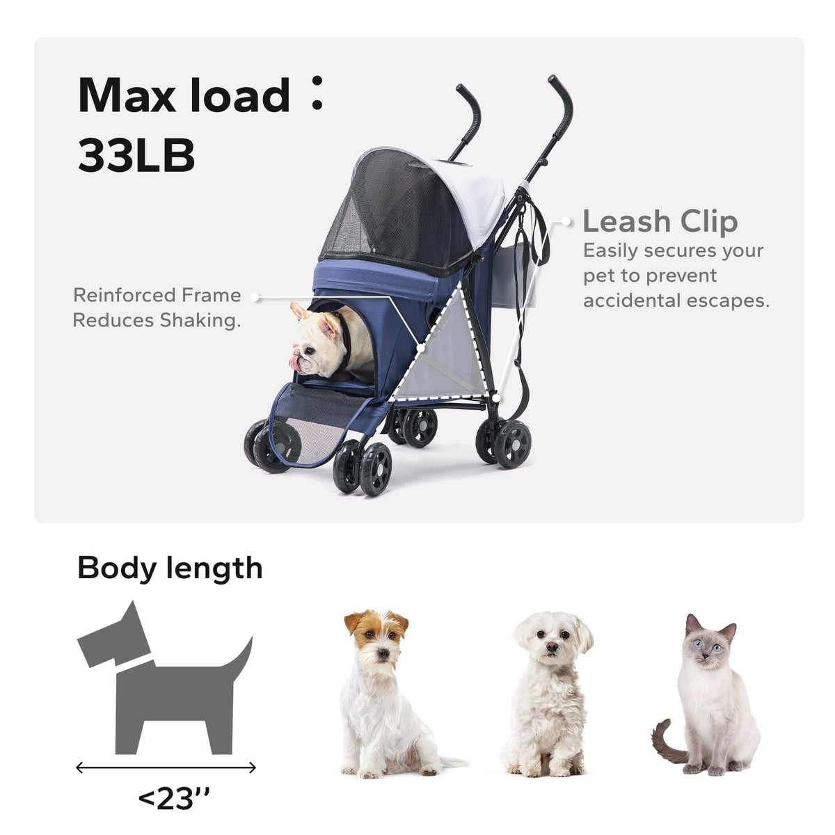 Foldable Pet Stroller for Small Dogs & Cats, 10 lbs, Blue Gray H637723