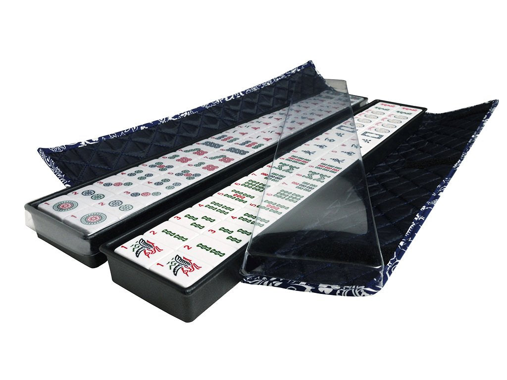American Mahjong Set 166 White Tiles 4 All-in-One Rack/Pushers Blue Soft Bag X5571
