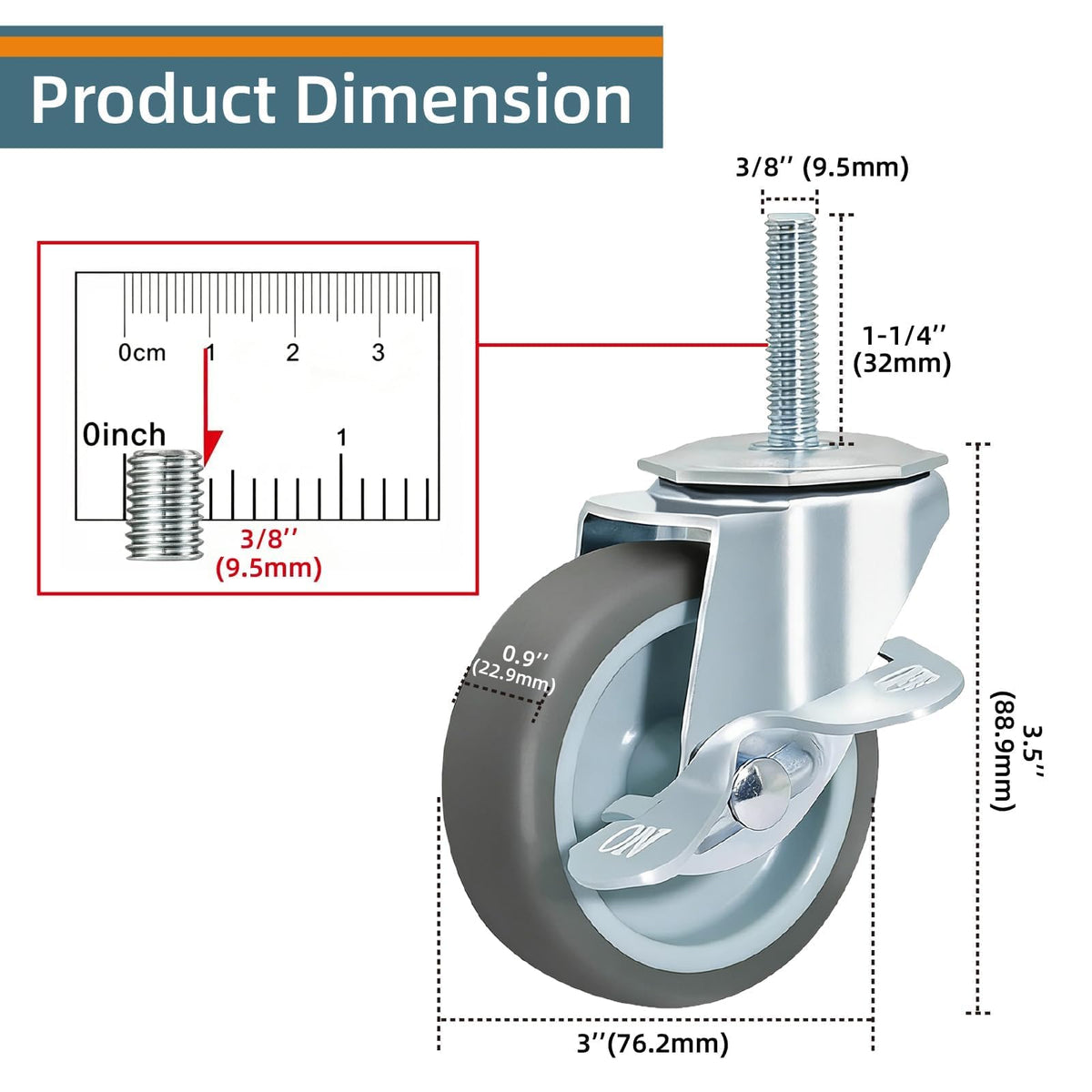 Set of 4 Stem Casters with Brake G54177