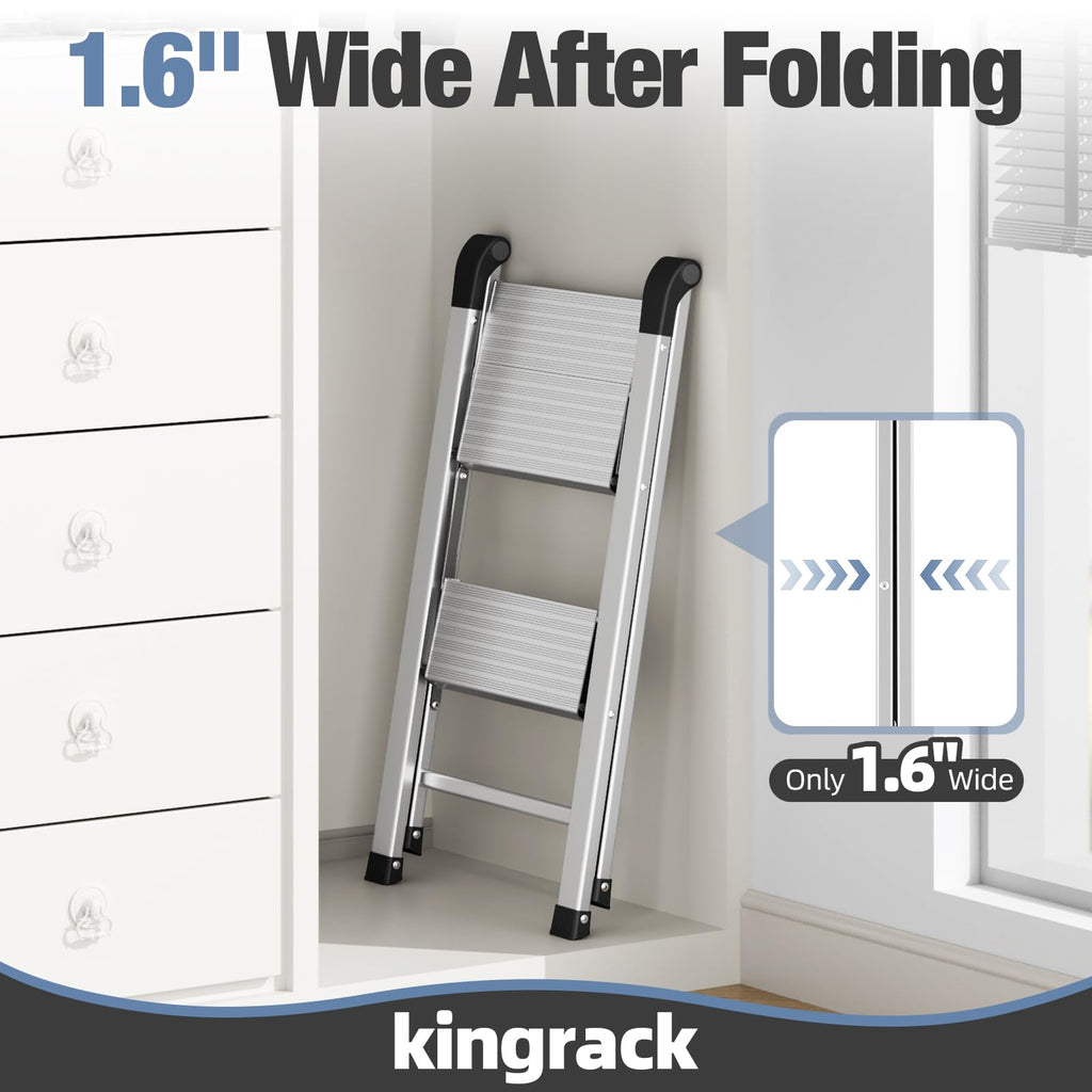 2 Step Aluminum Foldable Step Ladders 330lb Silver S749190
