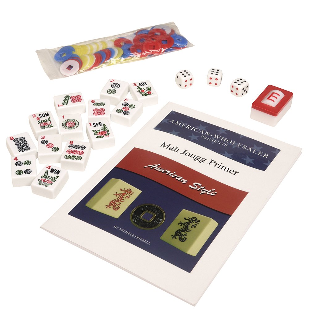 American Mahjong Set 166 White Tiles 4 All-in-One Rack/Pushers Blue Soft Bag X5571