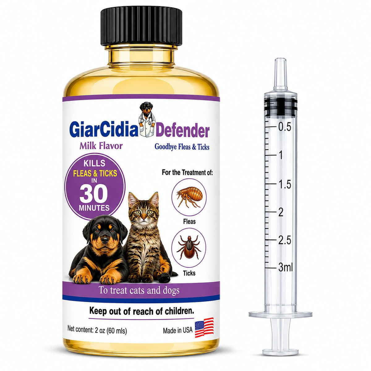 Flea & Tick Support for Cats & Dogs Oral Suspension Milk Flavor 60ml A282