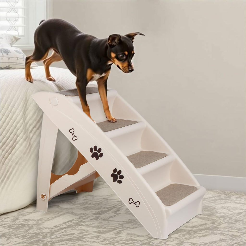Tan 4-Step Non-Slip Foldable Pet Steps Z1241