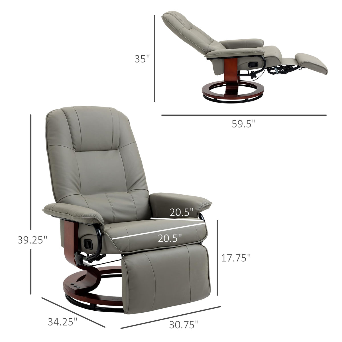 Gray PU Leather Swivel Recliner Chair Z12153