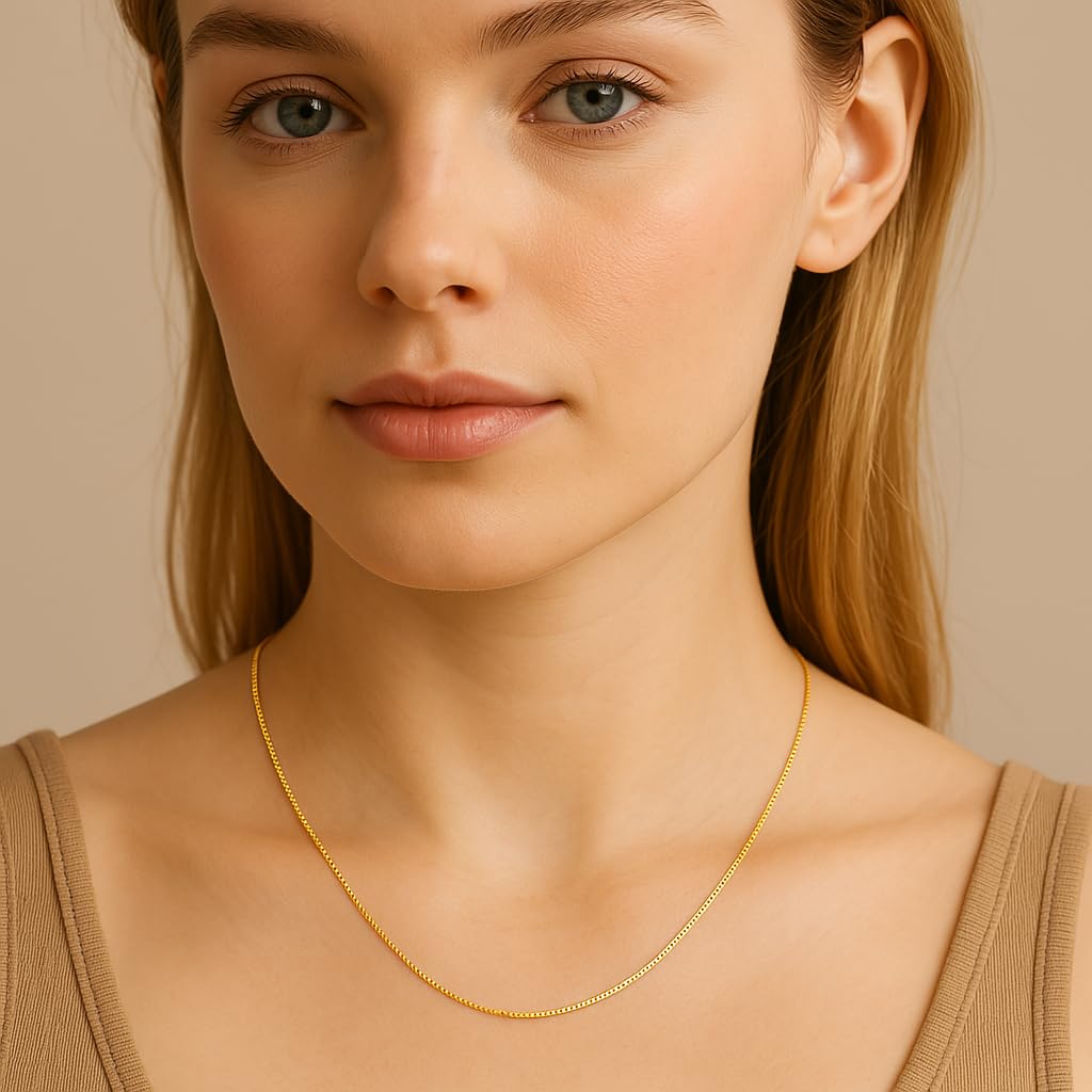 14k Gold Box Chain Necklace with Lobster Claw Clasp C970
