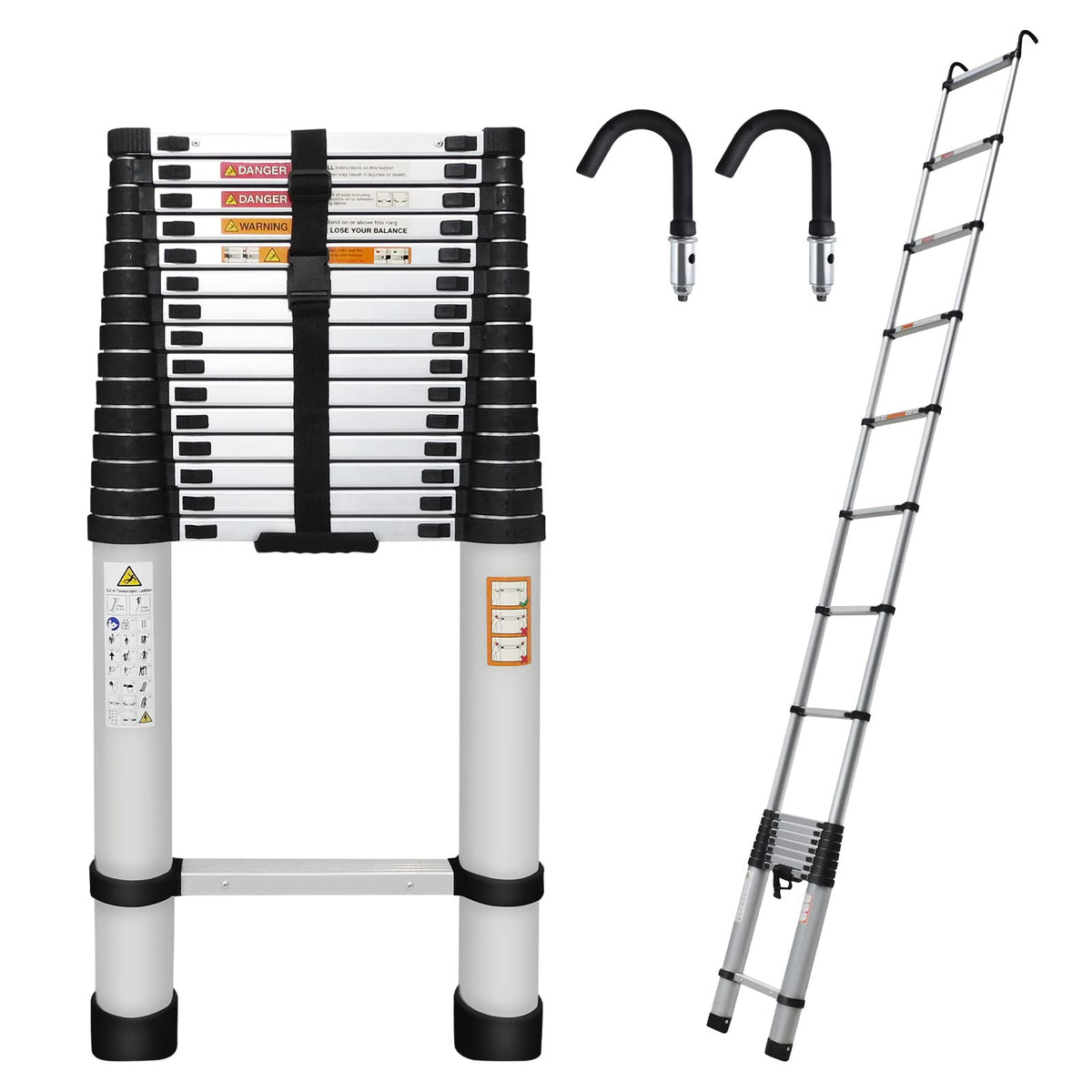20.3ft Aluminum Telescoping Ladder with Hooks N123