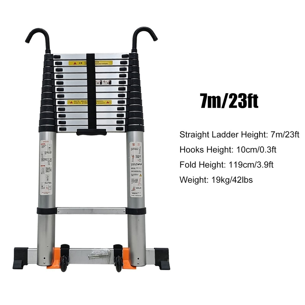 Telescopic Ladder 20ft/23ft/26ft Aluminum with Hook & Stabilizer Bar R9385