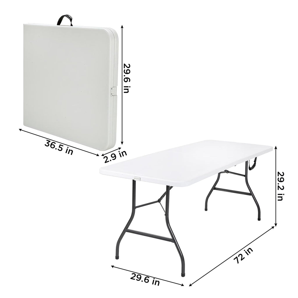 6 Foot Fold-in-Half Folding Table White Speckle HDPE Top C640