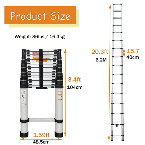 20.3ft Aluminum Telescoping Ladder with Hooks N123