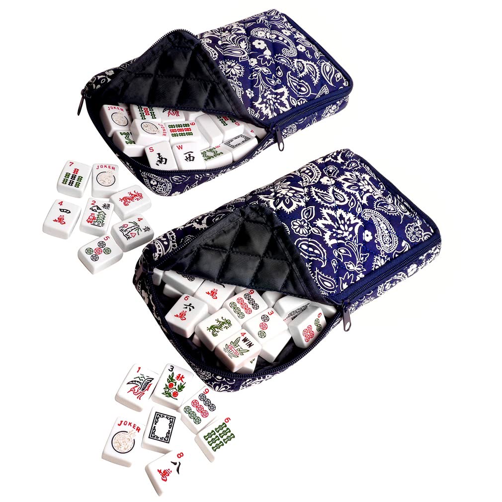 American Mahjong Set 166 White Tiles 4 All-in-One Rack/Pushers Blue Soft Bag X5571
