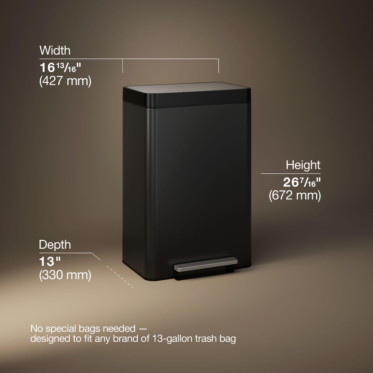 13-Gallon Stainless Steel Step Trash Can S4086