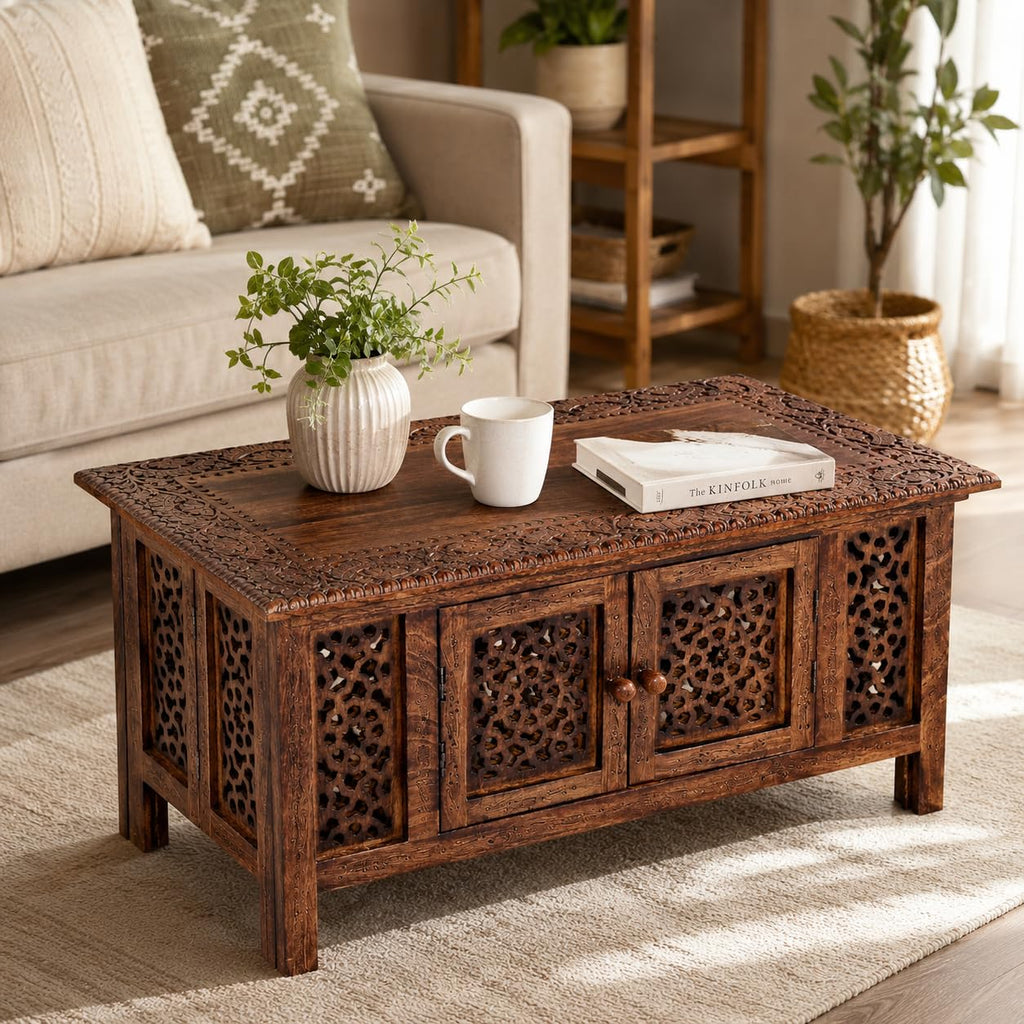Hand-Carved Mango Wood Coffee Table Q781