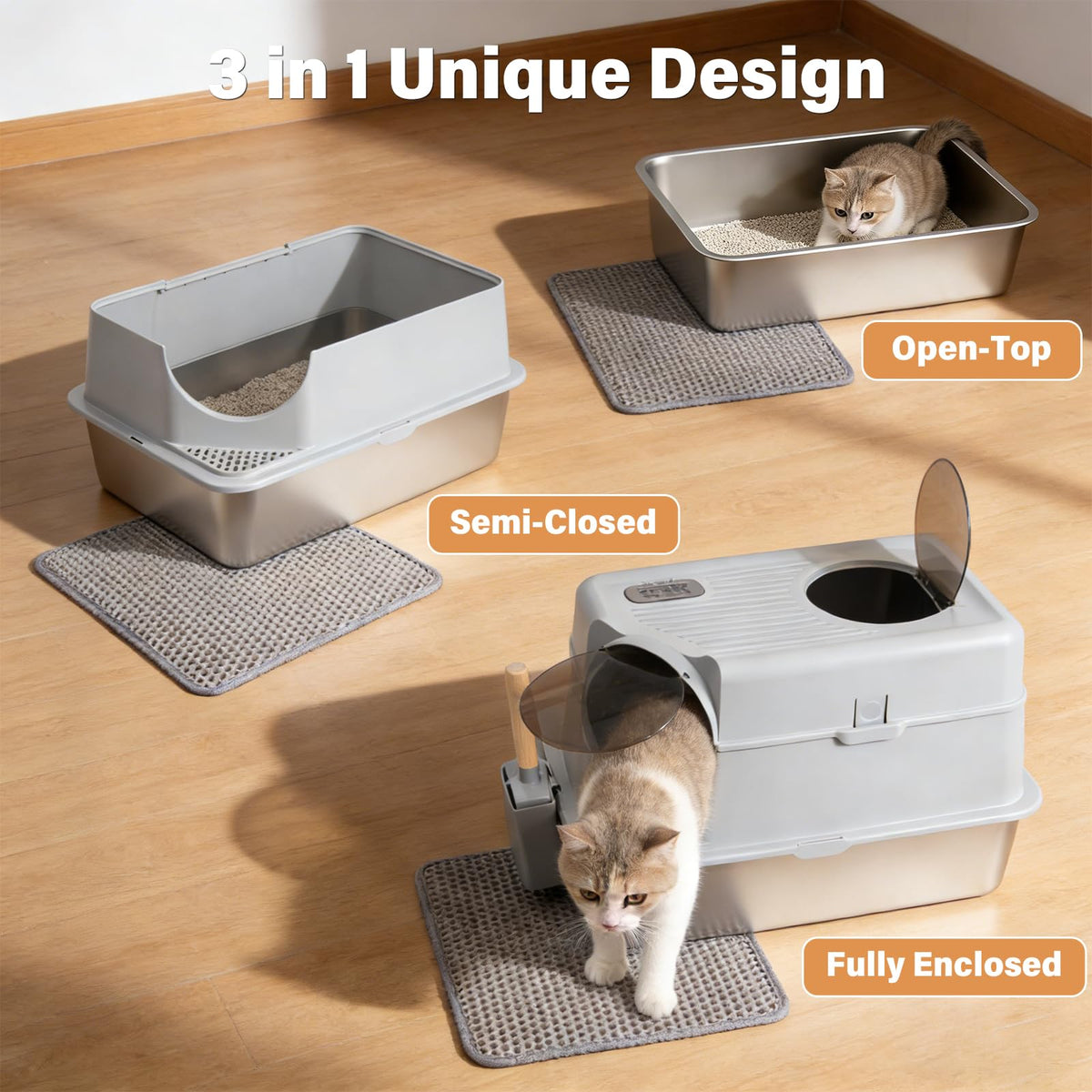 XL Stainless Steel Enclosed Cat Litter Box with Lid A56101