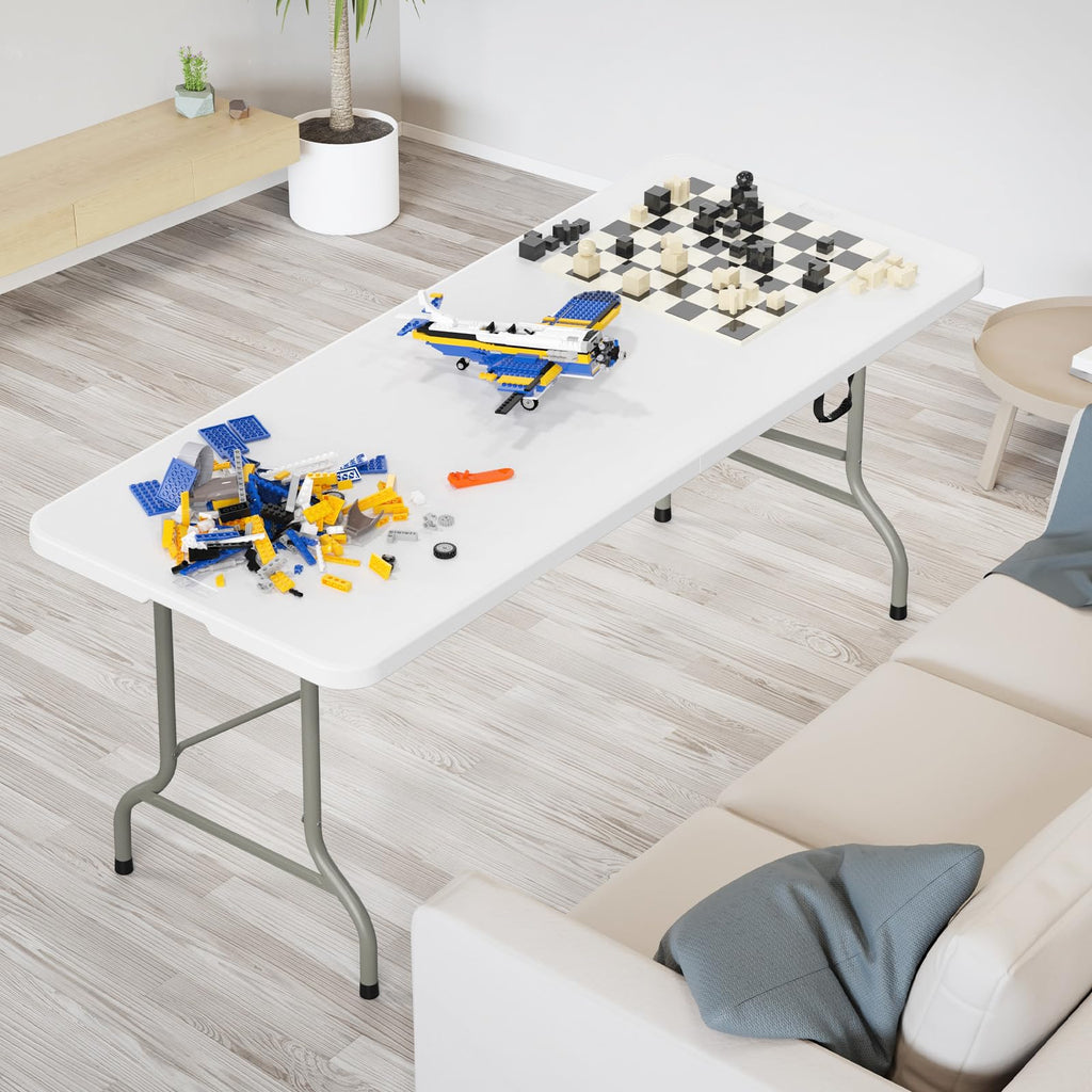 White 6-Foot Portable Plastic Folding Table 2 Pack V8221