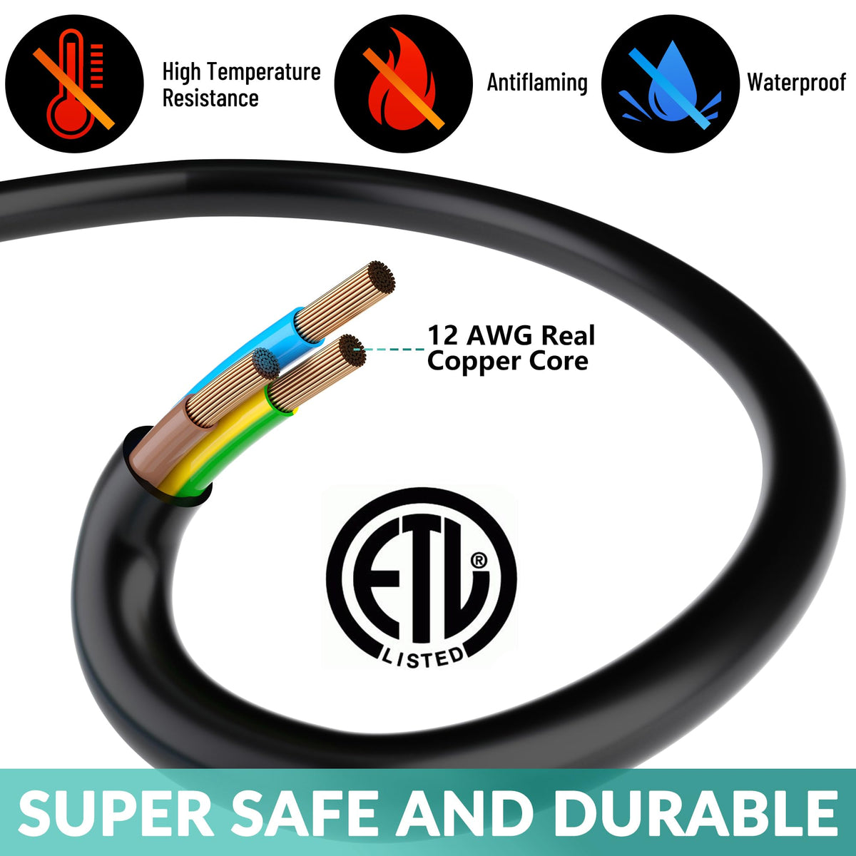 100 Ft 3 Outlet 12 Gauge Heavy Duty Outdoor Extension Cord F2336