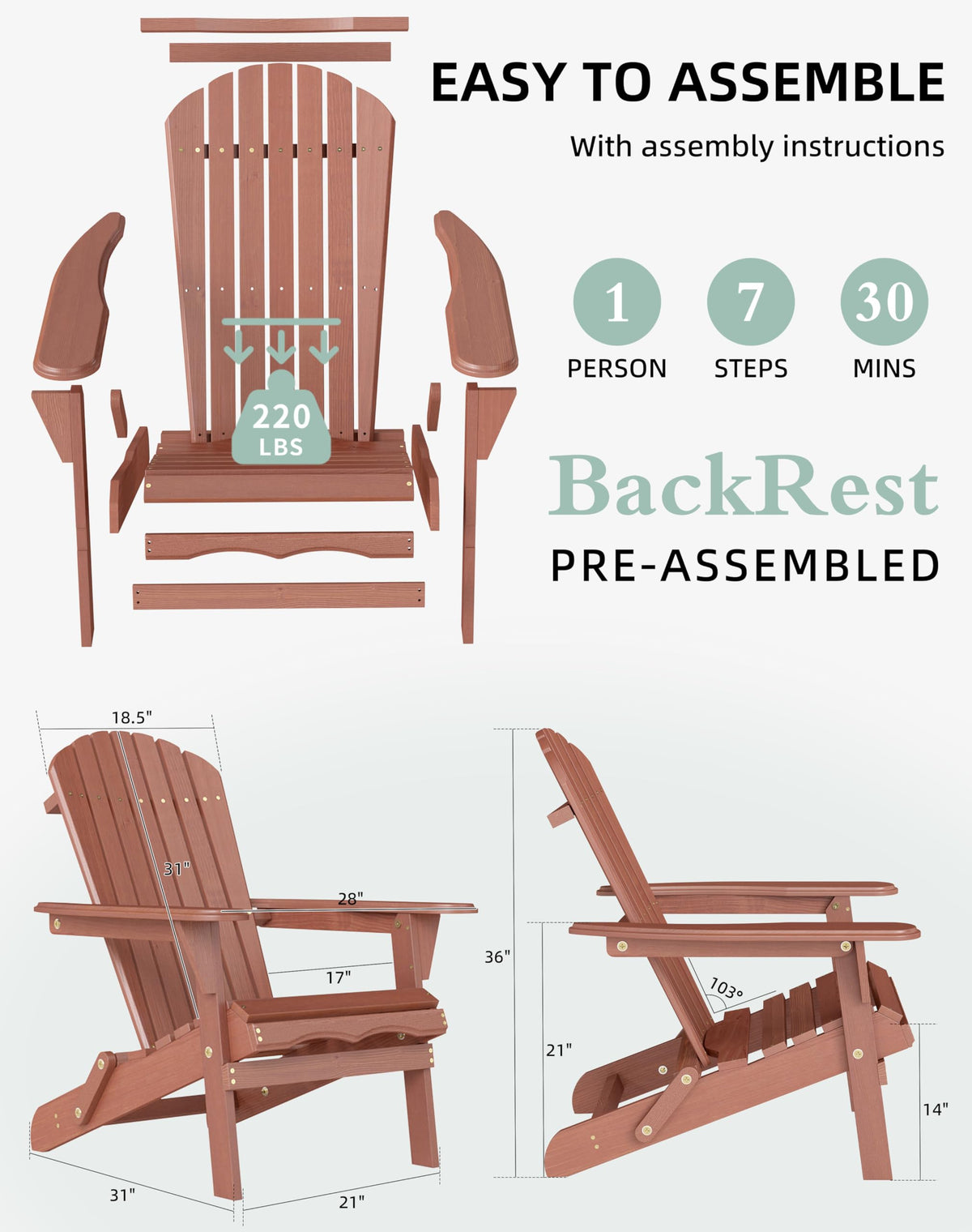 Wooden Folding Adirondack Chair Set of 2 I2784