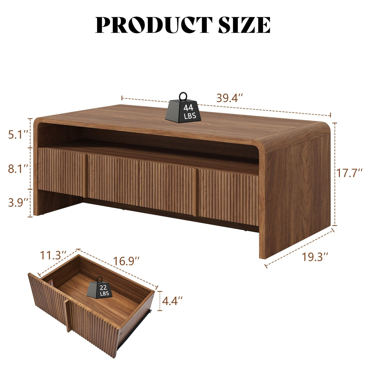 Fluted Coffee Table with Storage L41460