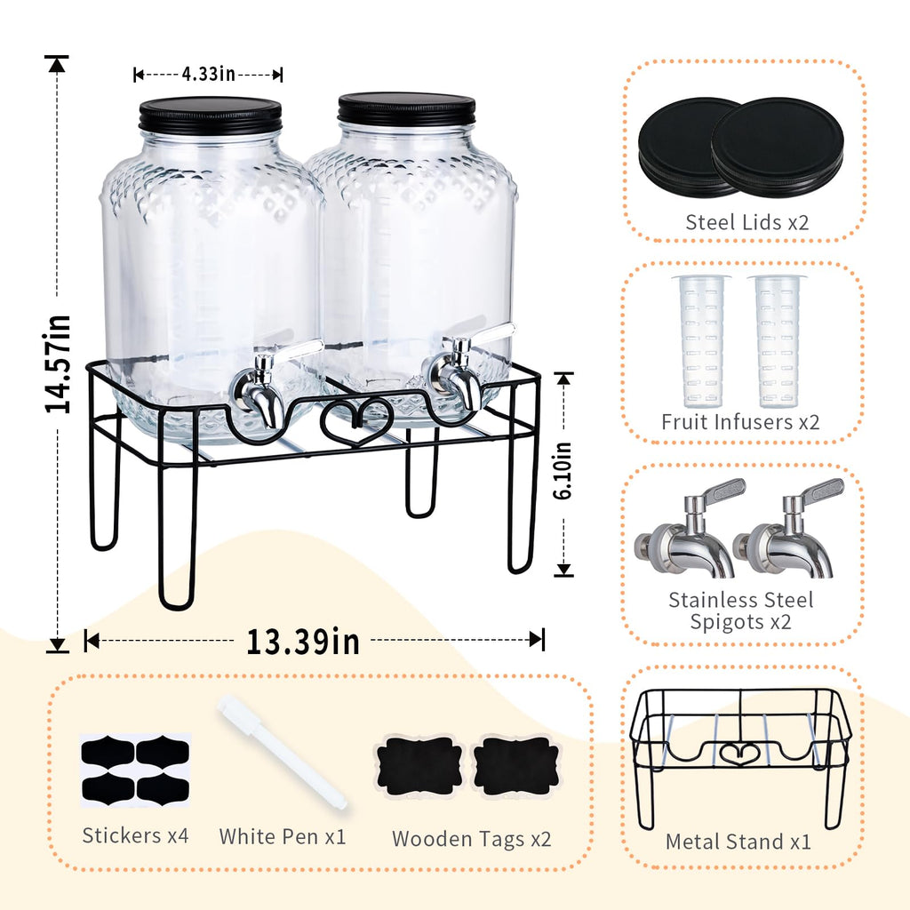 1 Gallon Glass Beverage Dispenser with Stand and Fruit Infuser K6590