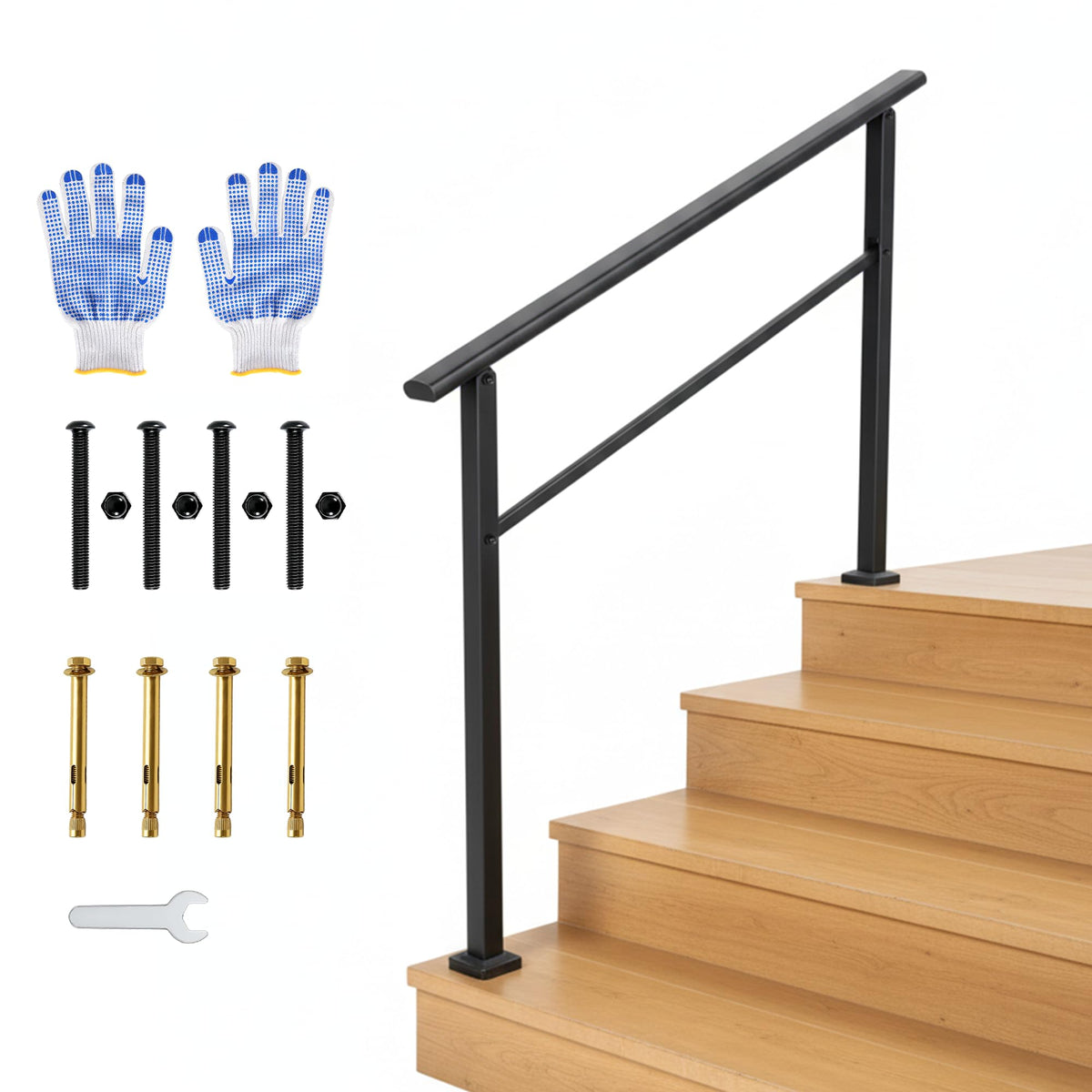 4 Step Black Aluminum Iron Outdoor Stair Handrail Kit X4273