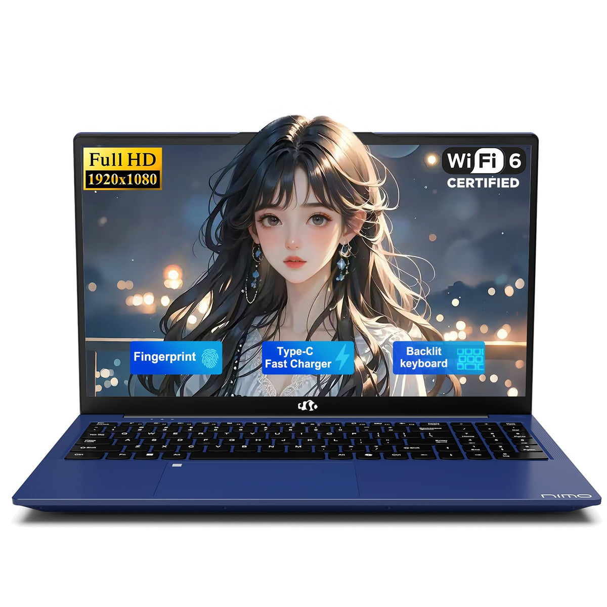 15.6" FHD Laptop 8GB RAM 256GB SSD Backlit Keyboard Fingerprint E151