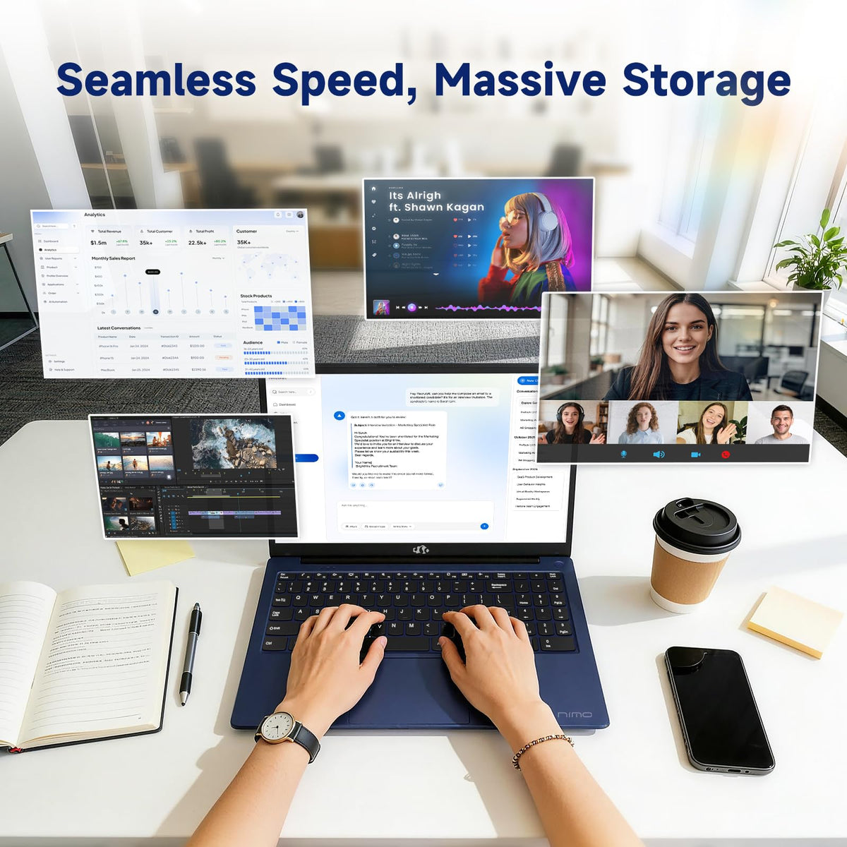 15.6" FHD Laptop 8GB RAM 256GB SSD Backlit Keyboard Fingerprint E151