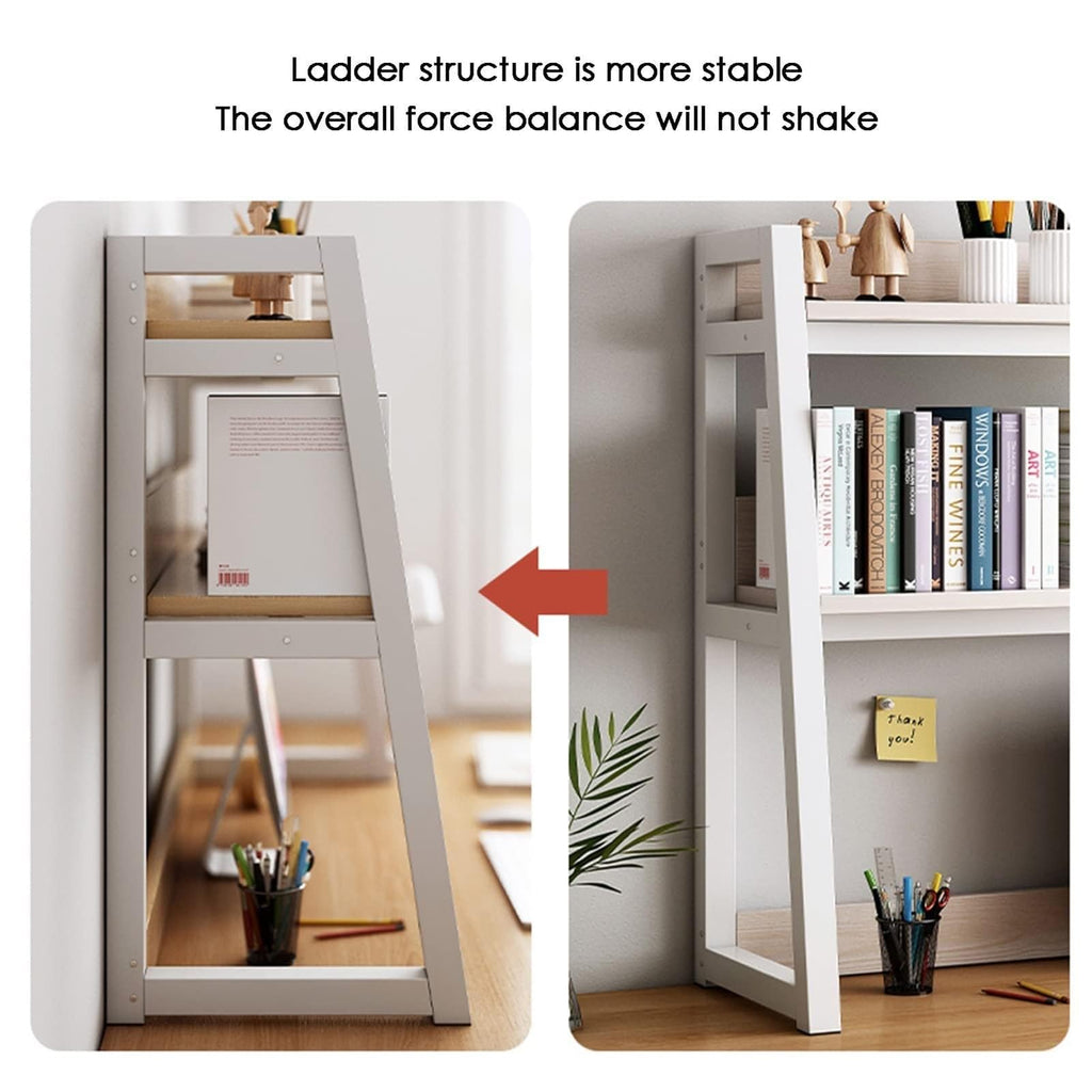 White 2-Tier Wood Desktop Bookshelf C3558