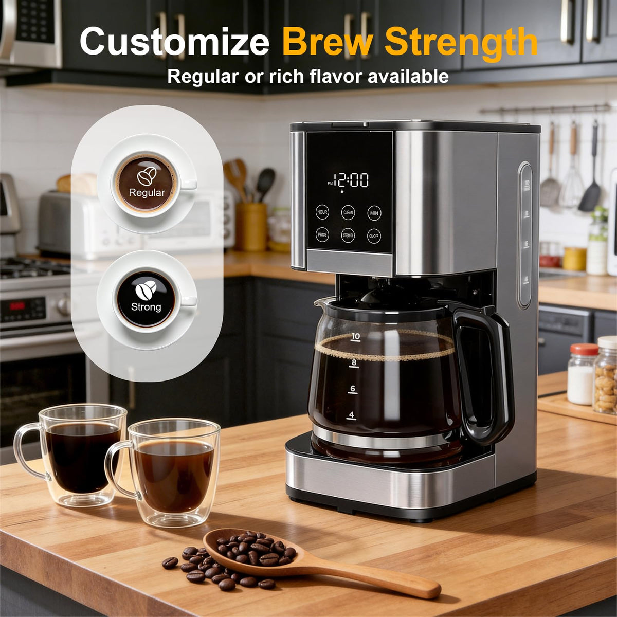 10 Cup Programmable Drip Coffee Maker with Glass Carafe Y9736