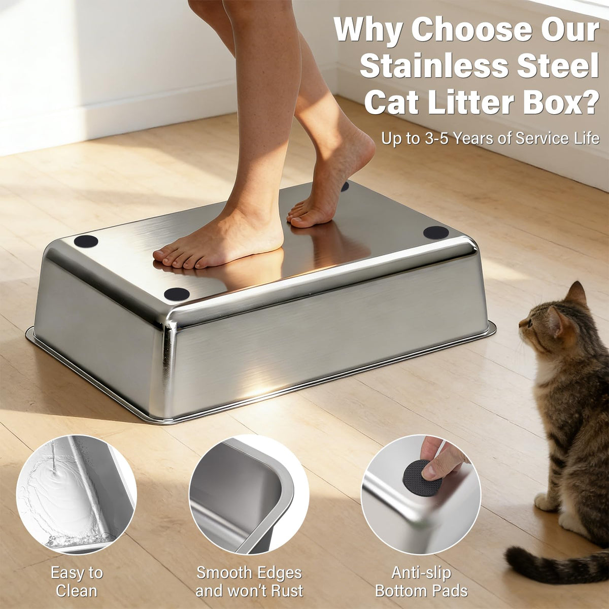XL Stainless Steel Enclosed Cat Litter Box with Lid A56101
