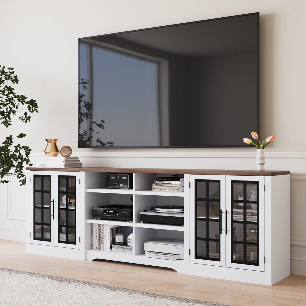 White Black TV Stand with 2 Cabinets and 3-Tier Shelves Z4148