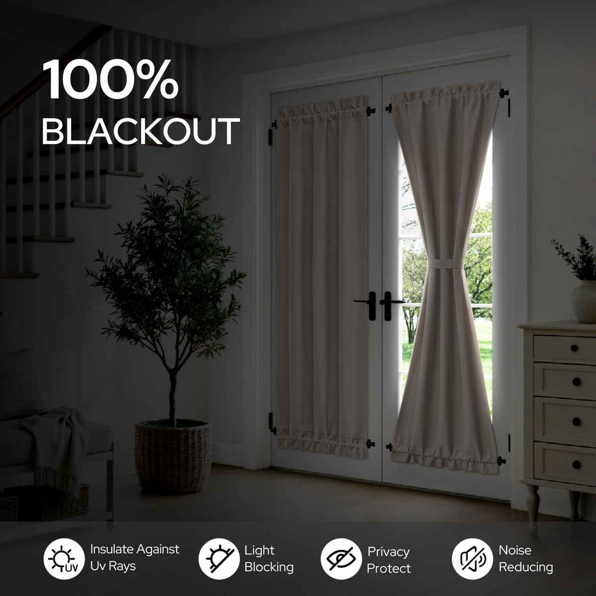 100% Blackout Linen Door Curtains 26x72 Inch J272693
