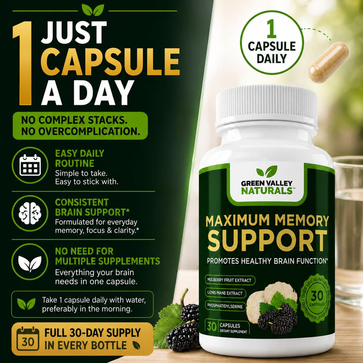 Lion's Mane Mulberry Phosphatidylserine 30 Capsules J683