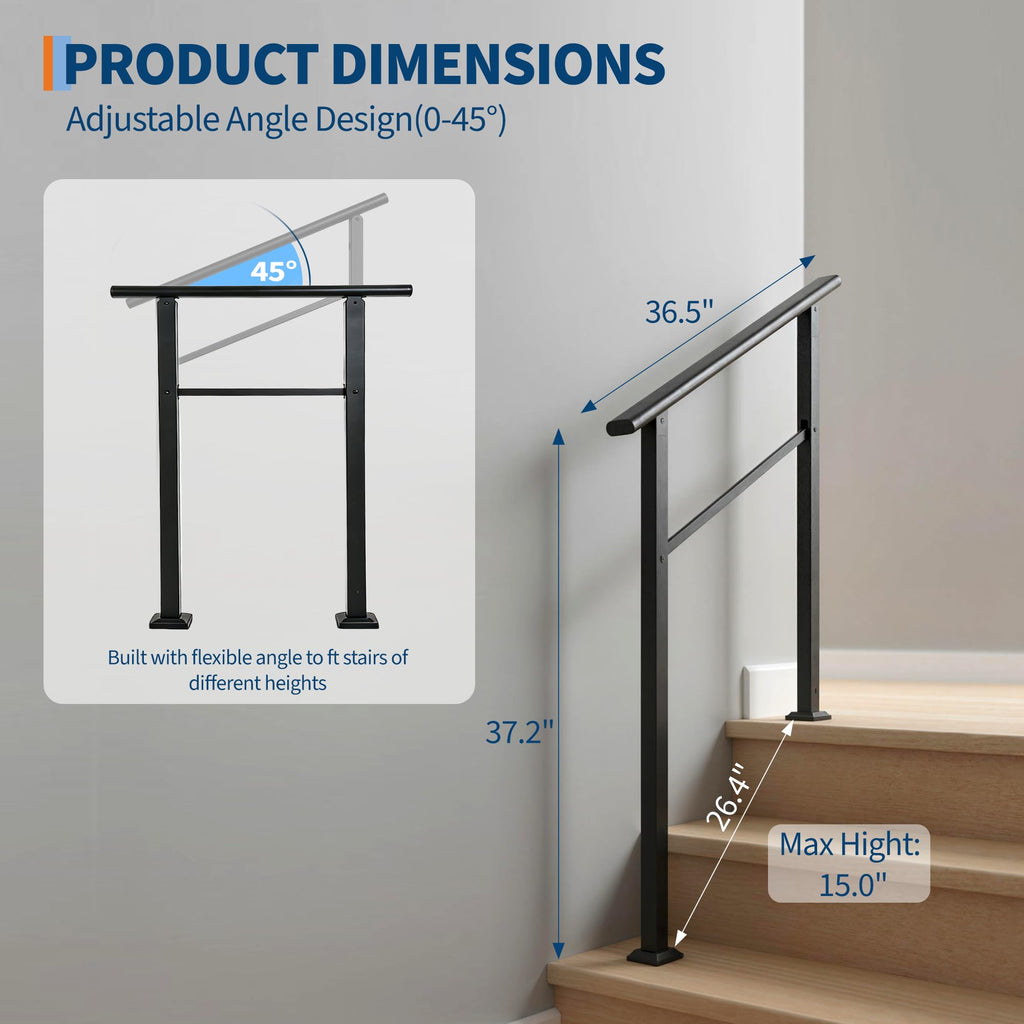 4 Step Black Aluminum Iron Outdoor Stair Handrail Kit X4273
