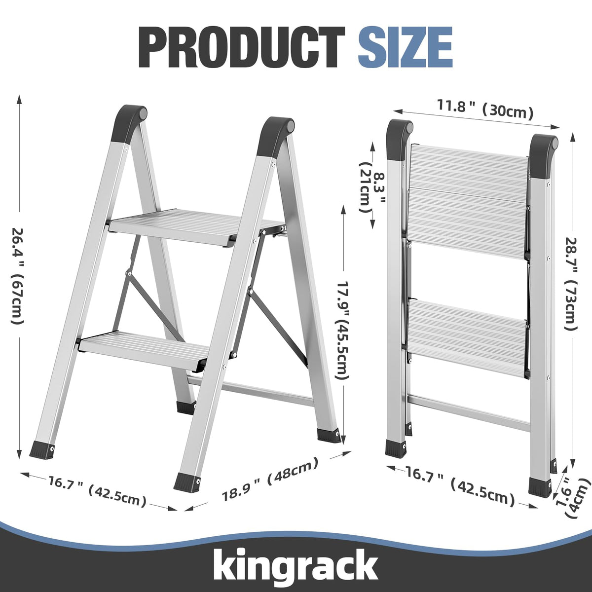 2 Step Aluminum Foldable Step Ladders 330lb Silver S749190