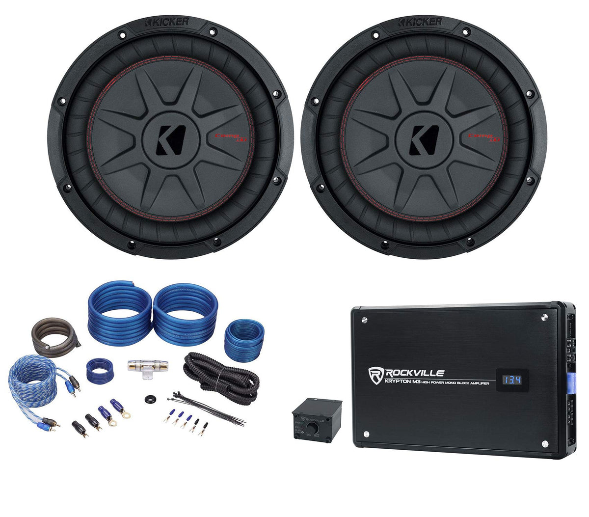 10in 1600W Slim Shallow Car Subwoofers with Mono Amplifier and Wire Kit A156